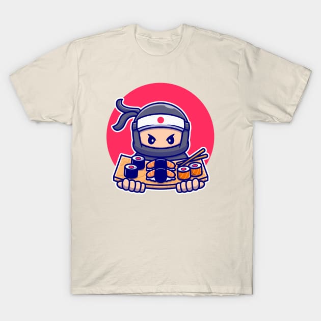 Cute Ninja With Sushi T-Shirt by Catalyst Labs